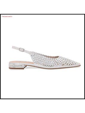 Crystal Embellished Slingback Flats Low Heel Adjustable Ankle Strap